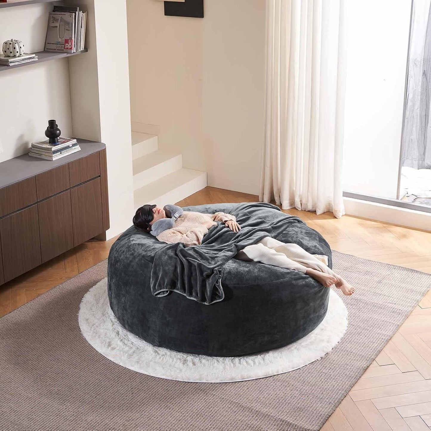 6FT,Oversized Bean Bag Chairs for Adults,Giant beanbag with Filler Included，Fluffy Memory Foam,Soft and Comfy Corduroy Fabric,Gaming Chairs Suitable for Living Room and Bedroom (Dark Gray, 6 Foot)