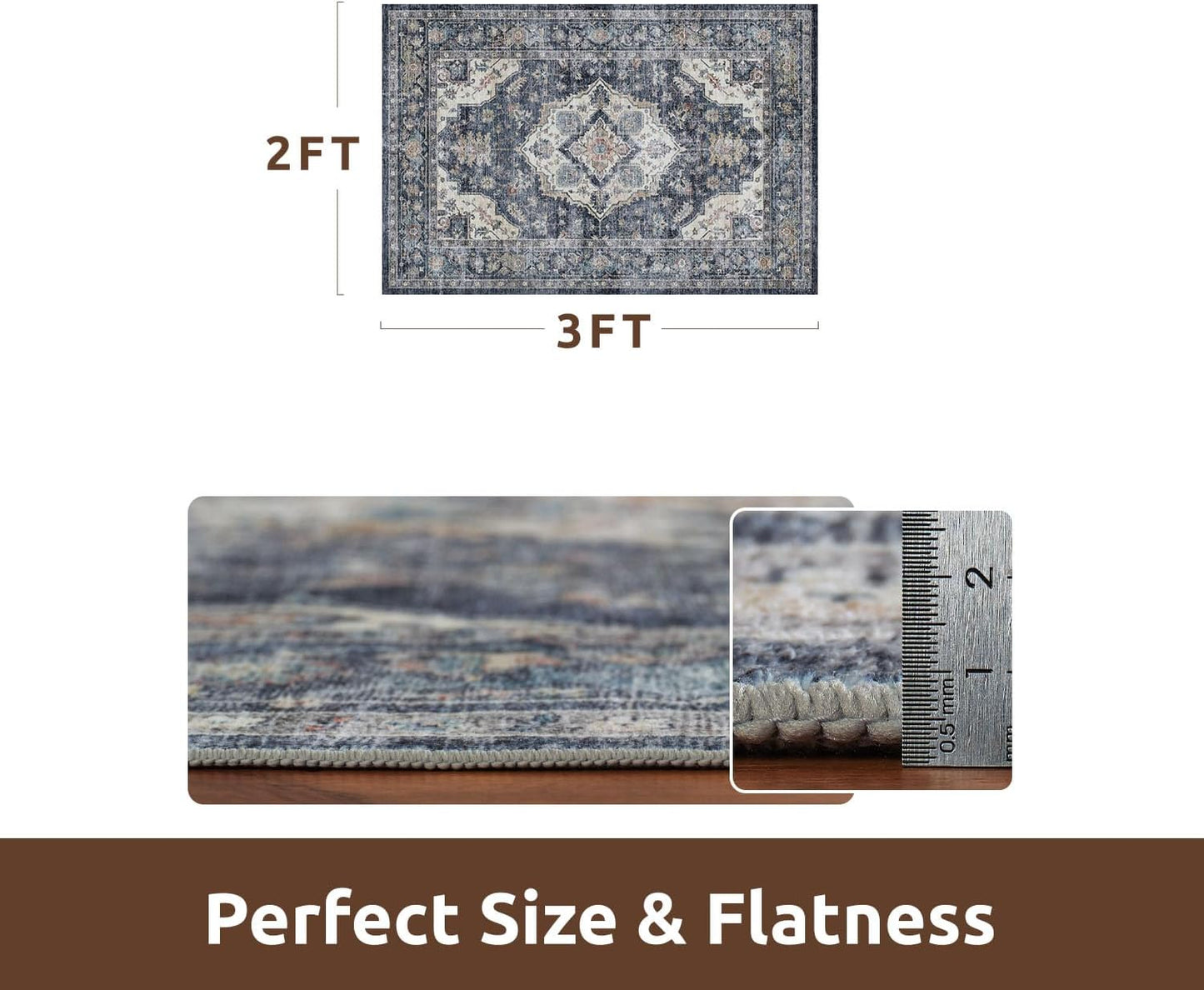 AMOAMI-2X3 Small Rug-Washable Rugs Entryway Mat Indoor-Soft Vintage Non Slip Rugs for Kitchen Laundry Room Bathroom Blue Decorative Accent Rug for in Front of Sink 24 Inch x36 Inch