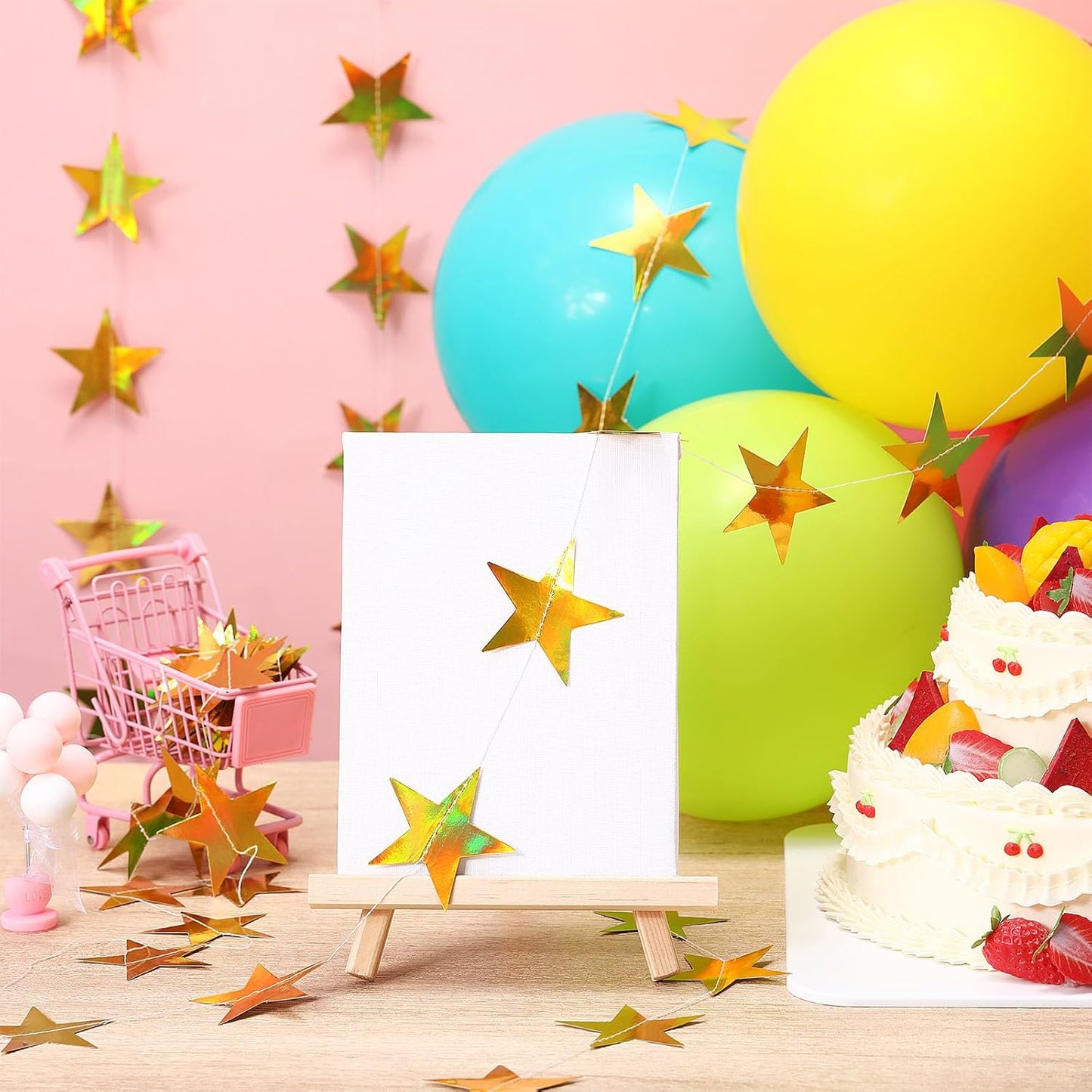 Patelai Glitter Star Garland Banner Decor 130 Feet Star Hanging Bunting Banner Twinkle Backdrop for Homecoming Classroom Wedding Birthday Halloween Christmas Party Supplies(Iridescent Gold)