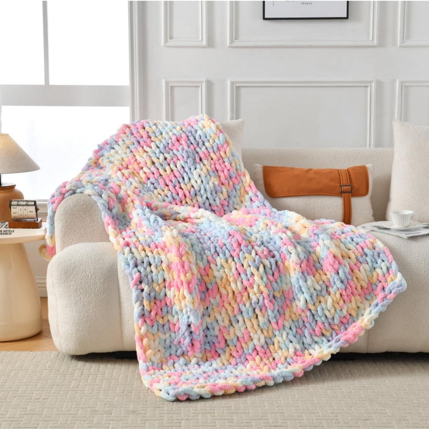 Ultra Soft Chunky Knit Blanket Throw -40x50 Hand Knitted Warm Chenille Throw Blanket, Home Decor Soft Thick Yarn Cable Knit Blanket Breathable Fleece Banket Christmas for Couch Bed Sofa Best GIF