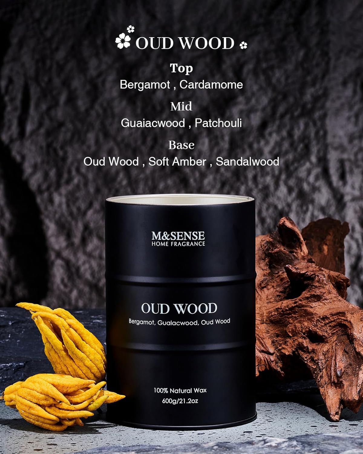M&SENSE Oud Wood Large Scented Candles Natural Soy Wax, 21.2oz Long Lasting Up to 120 Hours Burning Time, Unique Candle Gifts for Men Women