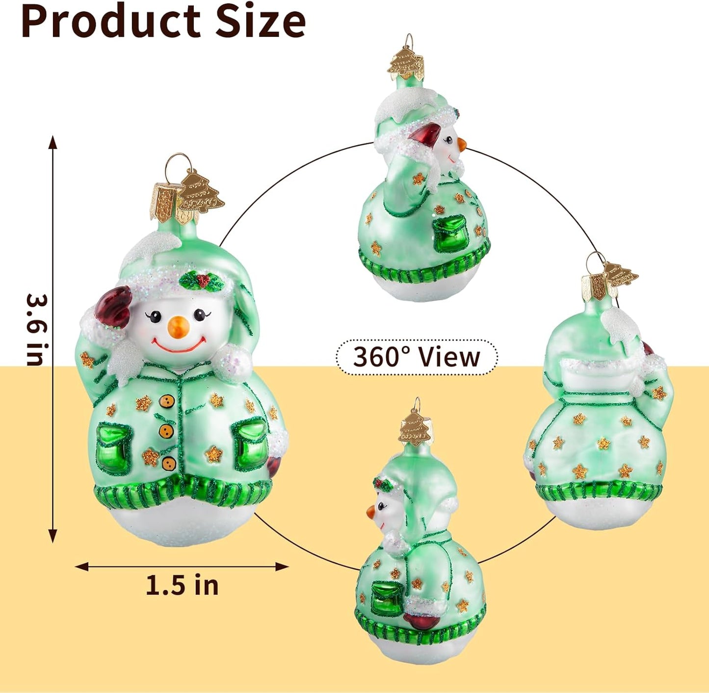 Snowman Christmas Ornaments,Glass Blown Ornaments for Christmas Tree,Green Snowman Collection Figurine Hanging Ornaments,Christmas Decorations for Xmas Tree Holiday Party Daily Gifts
