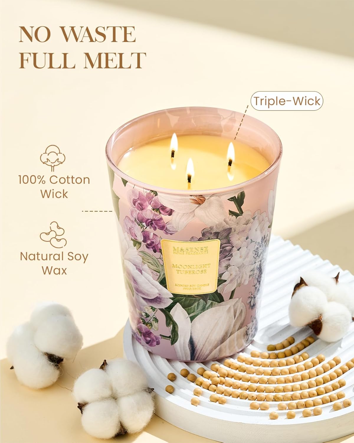 M&SENSE Moonlight Tuberose Large Candles for Home Scented, Natural Soy Long Lasting Slow Burning Candle 35oz 150 Hours Burn, Organic Relaxing Aromatherapy Candle Appreciation Gift for Women