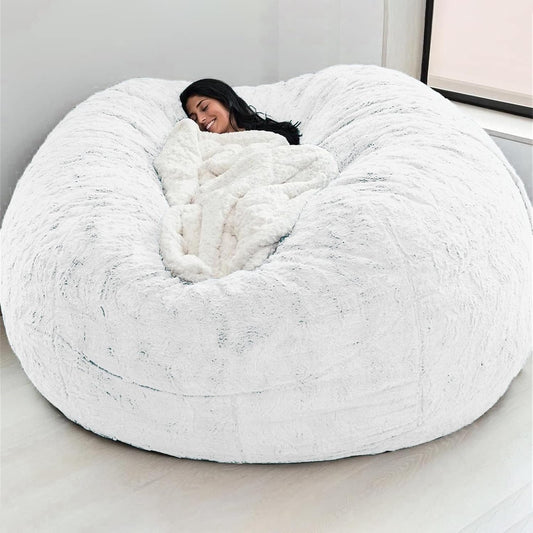 Big Huge Giant Bean Bag Chair for Adults, (No Filler) Bean Bag Chairs in Multiple Sizes and Colors Giant Foam-Filling Required- Machine Washable Covers, Double Stitched Seams (White,6FT)