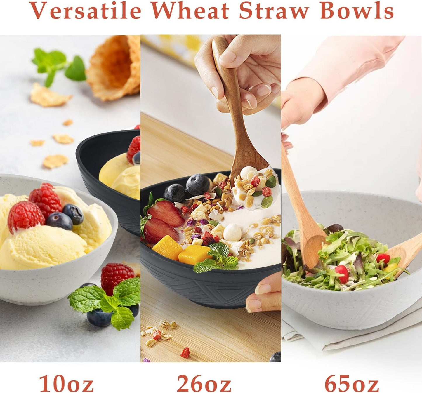 Salad Bowls Set of 6 with 3 Size,Unbreakable Wheat Straw Bowls for Kitchen,Fridge,Dishwasher and Microwave Safe Bowl for Salad,Cereal,Snack,Dessert. Classic Series