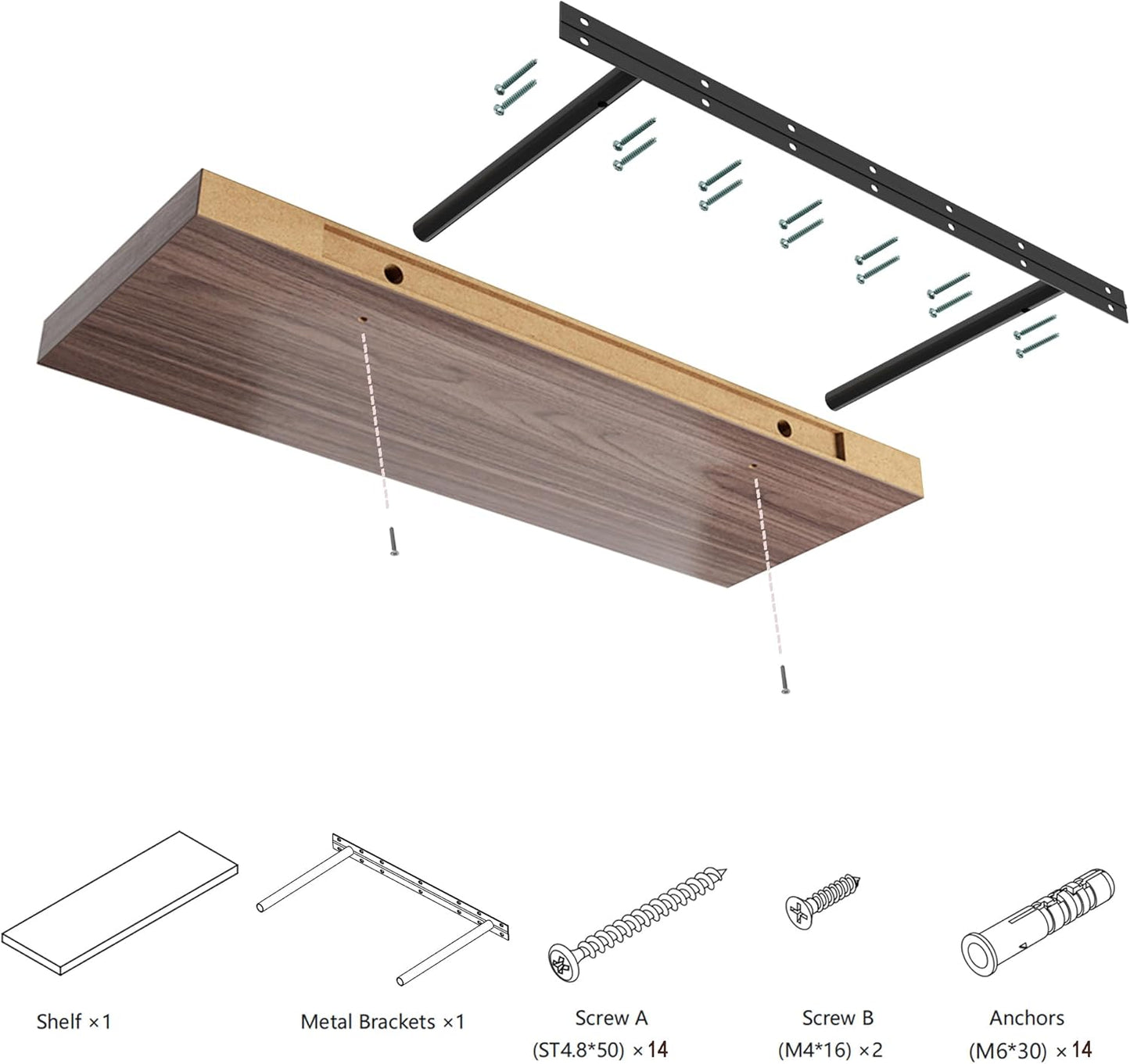 Large Floating Shelves for Wall Set of 3 Wooden Wall Shelves 36 in x 12.75 in x 2 in Room Decor Long Shelf with Invisible Wall Mount Bracket for Bedroom Kitchen Living Room Walnut