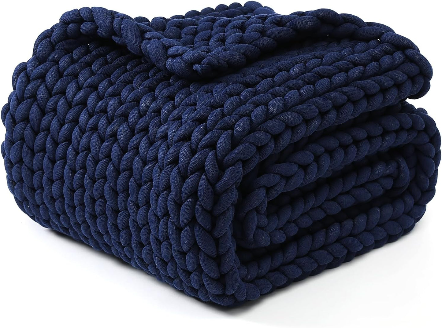 YnM Chunky Throw Blanket, Medium-Weight, Hand Knitted, Skin Friendly, Ventilated and Breathable, Machine Washable, Home Décor Piece for Couch, Sofa and Bed (Indigo Blue, 40x50 Inch)