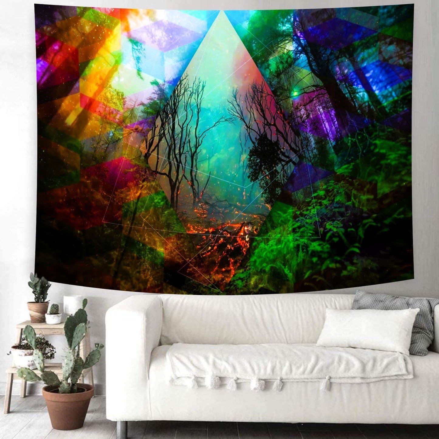 Delur Forest Tapestry Tree of Life Tropical Rainforest Tapestry Wall Hanging Colorful Nature Landscape Mystical Psychedelic Spiritual Headboard for Bedroom Living Room Home Decor (51.2" x 59.1")