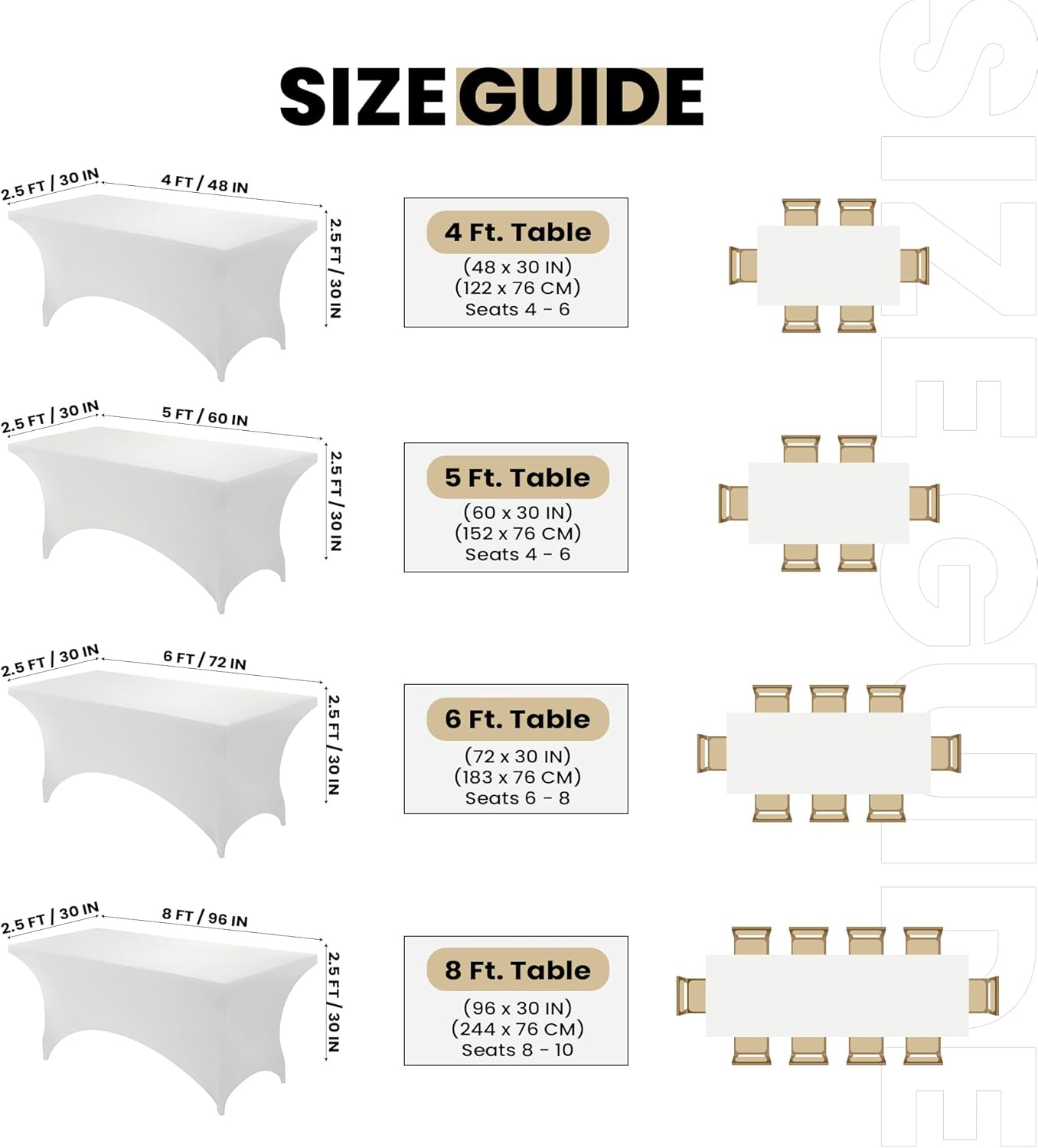 Utopia Kitchen 6FT Spandex Tablecloth [2 Pack, White] 200 GSM Stretch, Fitted, Washable and Wrinkle Resistant Table Cloth Rectangle Cover for Trade Shows, Wedding, Parties [72Lx30Wx30H Inch]