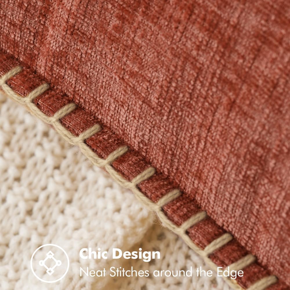 MIULEE Pack of 2 Fall Couch Throw Pillow Covers 20x20 Inch Burnt Orange Farmhouse Decorative Pillow Covers with Stitched Edge Soft Chenille Solid Dyed Pillow Covers for Sofa Bed Living Room