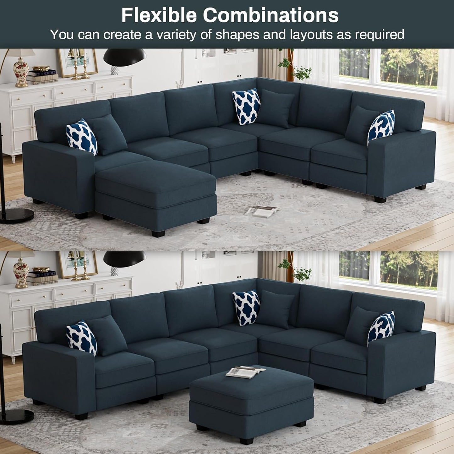 L Lengend Vansen Modular Sectional Sofa U Shaped Couch with Ottoman Modern Reversible Corner Sectional Couch for Living Room (Charcoal, U Shaped Sofa-2)