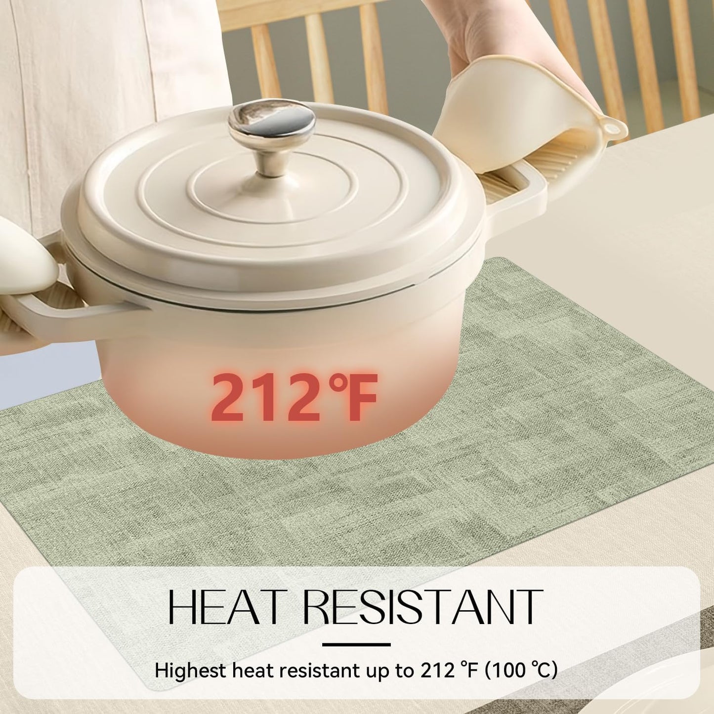 Romanstile Reversible Vinyl Placemats Set of 8, Faux Leather 100% Waterproof Oil-Proof Wipeable Place Mats, Heat Resistant Dual Sided Table Mats for Kitchen/Dining/Party (Grey Green, 12 x 17 Inch)