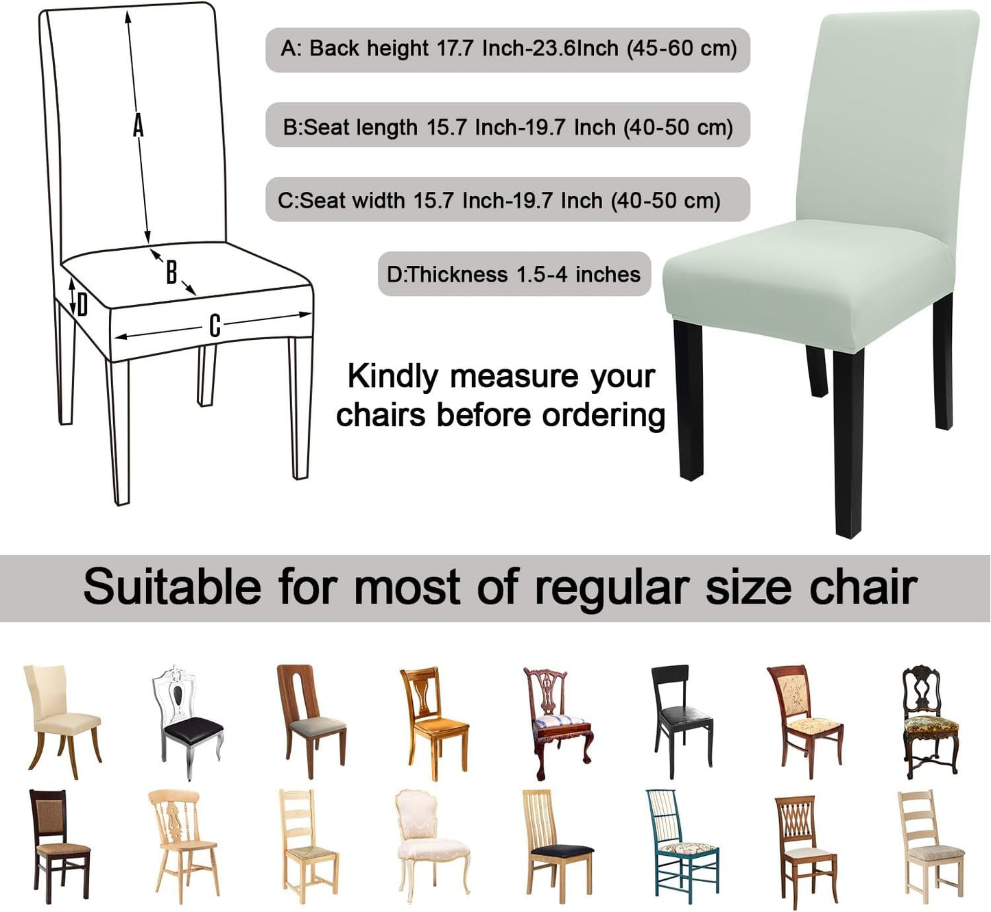 JQinHome Smoke Green Chair Covers for Dining Room Set of 8, High Stretch Removable Washable Parsons Chair Slipcover for Home Party Hotel Wedding Ceremony (8PCS, Smoke Green)