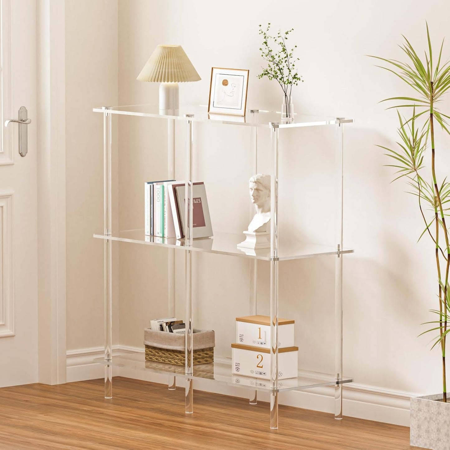 Acrylic Console Table, 29.53" Modern Entryway Table with Storage Shelves, 3 Tier Layer Storage for Foyer, Living Room, Clear.