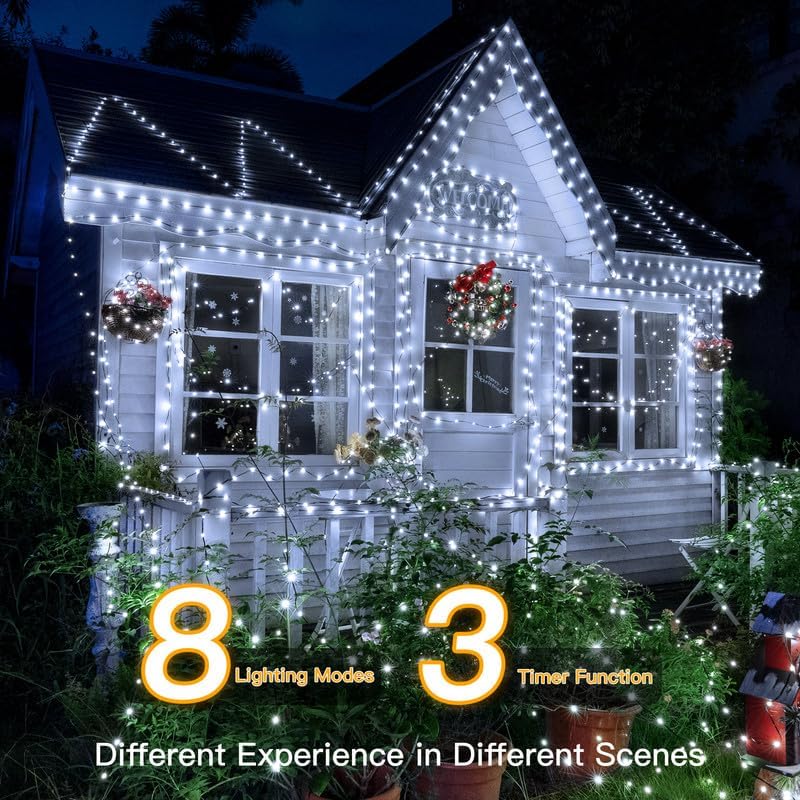 Ollny Christmas Lights Outdoor, 393FT 1200 LED IP67 Waterproof Christmas Tree Lights with 8 Modes Remote Timer, String Lights for House Yard Outside Indoor Xmas Decorations Cool White