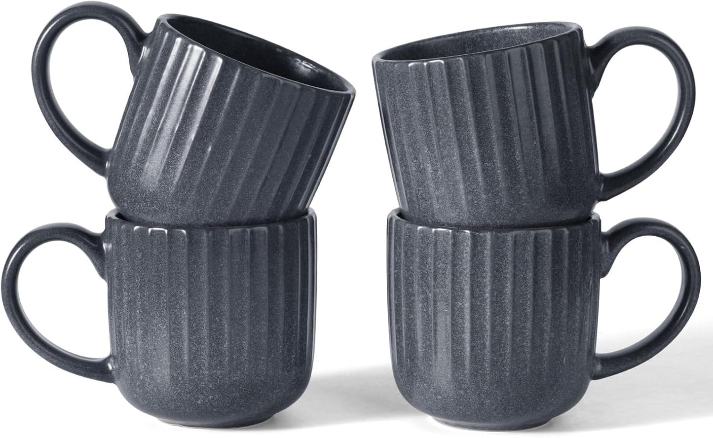 famiware Coffee Mugs Set of 4, Starlight 11 oz Mug Cup Set with Handle for Coffee, Tea, Cocoa, Milk - Ceramic Stoneware Mug Set, Matte Black Grey