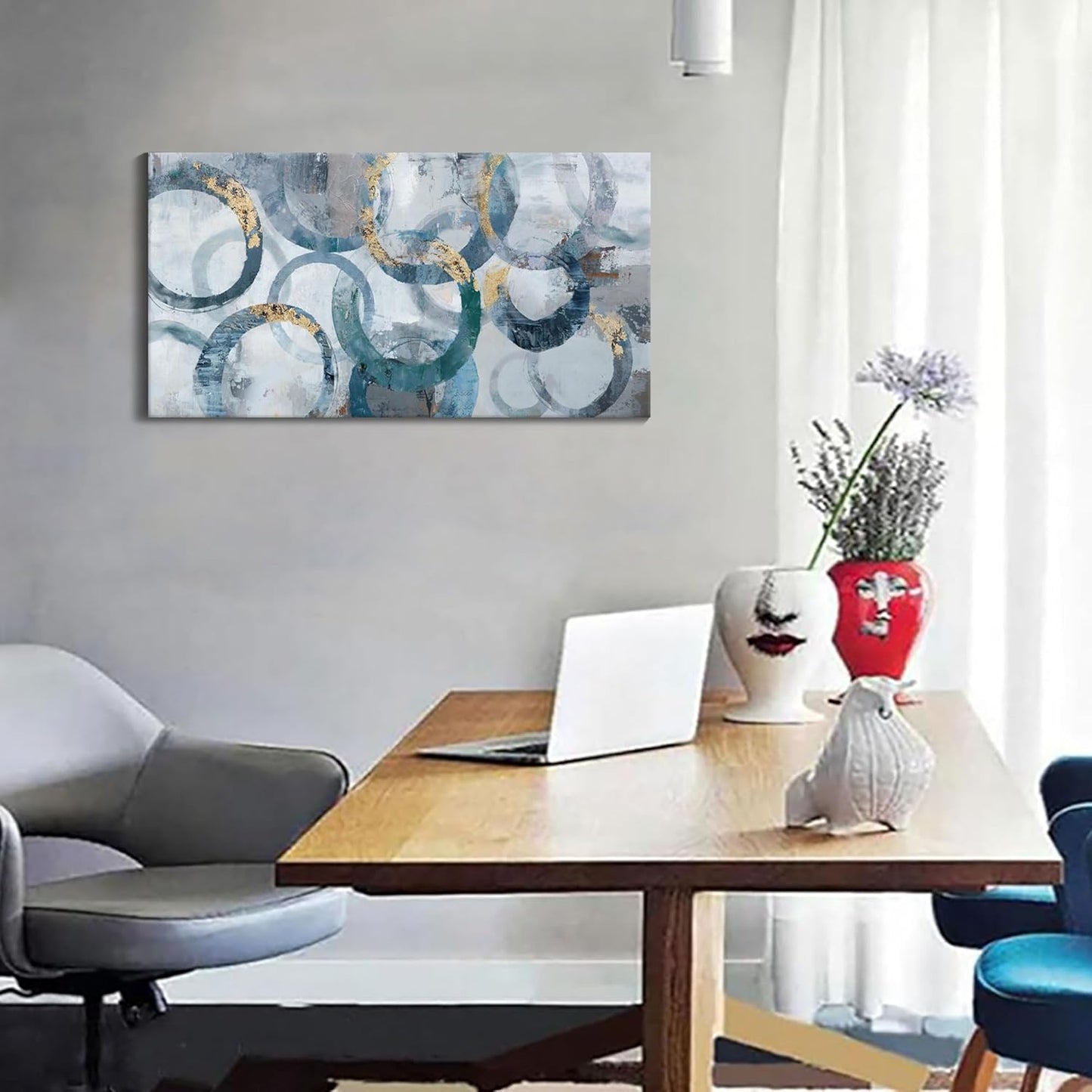 Mofutinpo Abstract Canvas Wall Art for Living Room, Modern Minimalist Wall Pictures Painting - Blue and Teal Room Decorations, cliques Framed Wall Art for Bedroom Office Artwork 20×40IN