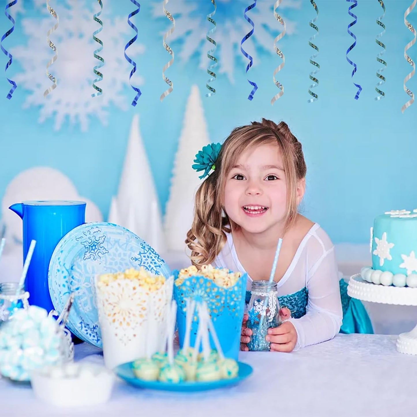 BEISHIDA Blue Blue Silver Curling Ribbons Balloon String Ribbons - 3 Pack 100 Yards for Gift Warppping Birthday Retirement Winter Frozen Party Winter Christmas Party Decorations