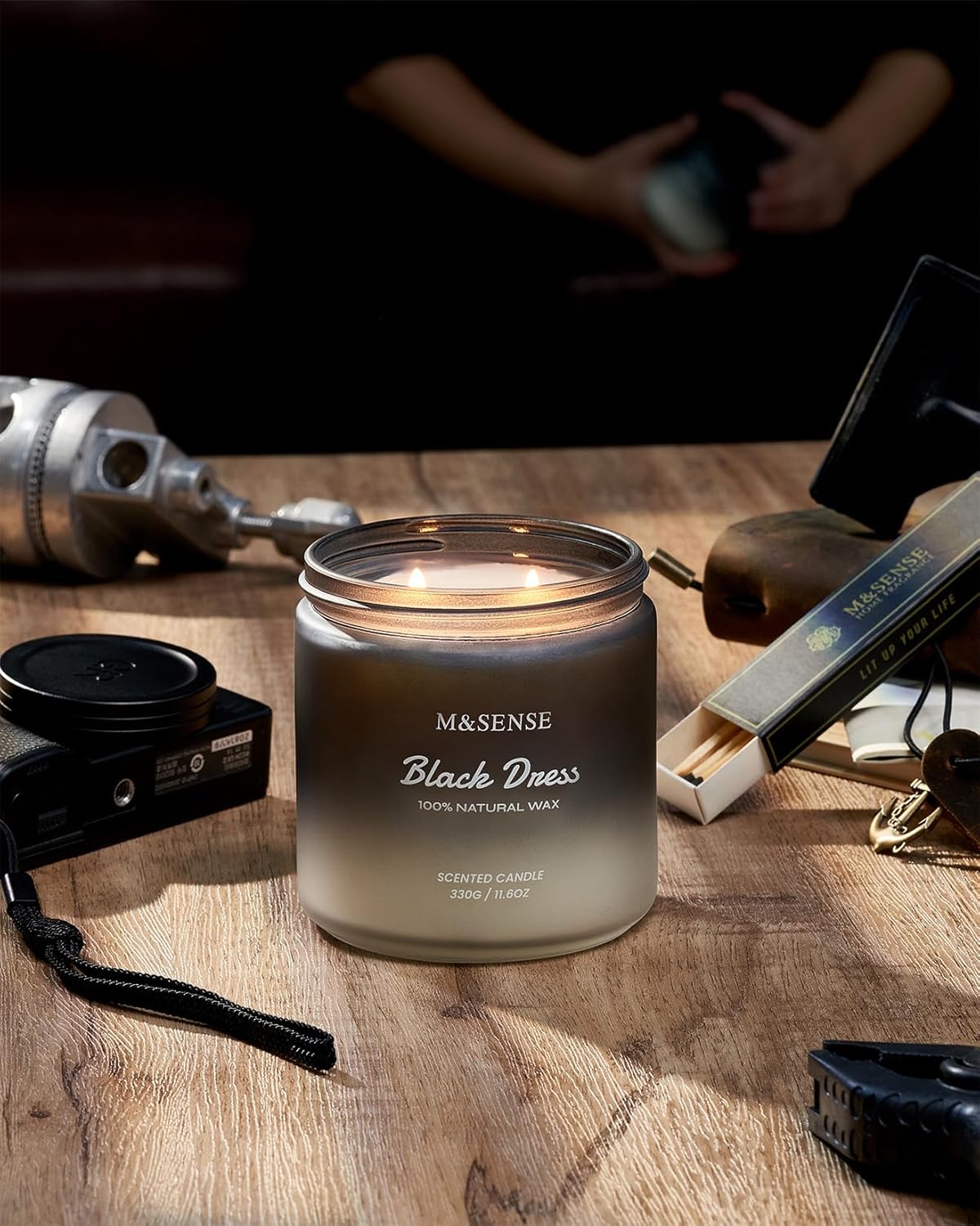 M&SENSE Vanilla Leather Scented Candles for Men, 11.6oz 2 Wick 70 Hours Long Lasting Soy Wax for Home Scented, Highly Scent Black Luxury Candles Home Fragrance Holiday Gifts for Him