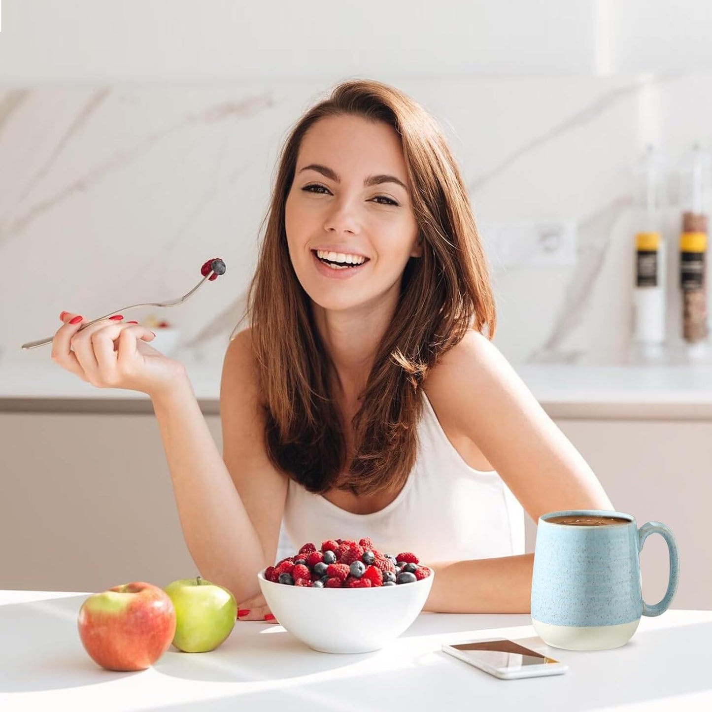 Hasense Ceramic Coffee Mugs Set of 4, 15 Oz Coffee Cup with Handle for Women and Men, Modern Large Latte Mugs for Cappuccino, Tea, Cocoa, Microwave Dishwasher Safe, Mother's Day Gifts, Light Blue