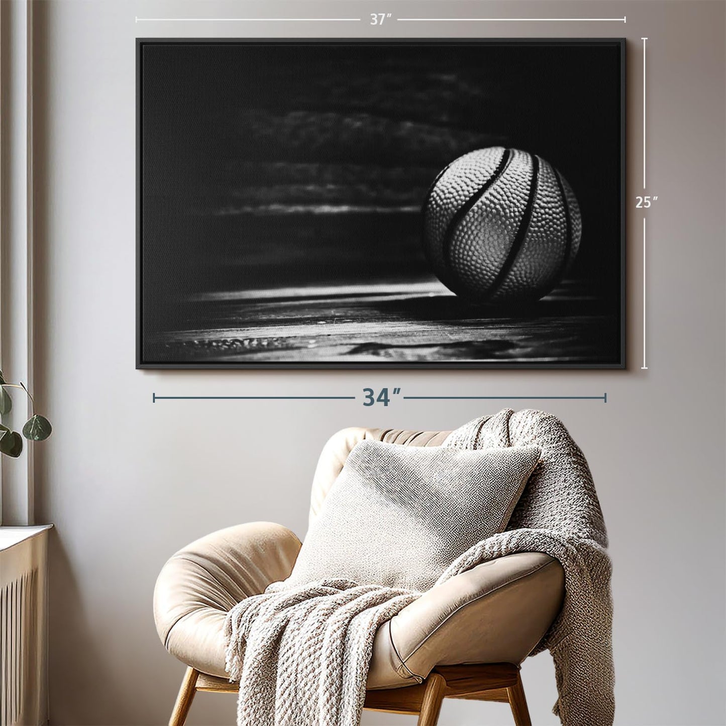 ElephantStock Basketball Wall Art - Horizontal Framed Canvas - 1-Piece Hallway Wall Decor - Photography sports Canvas Print - Black and Gray Decor for Wall - 37" X 25"