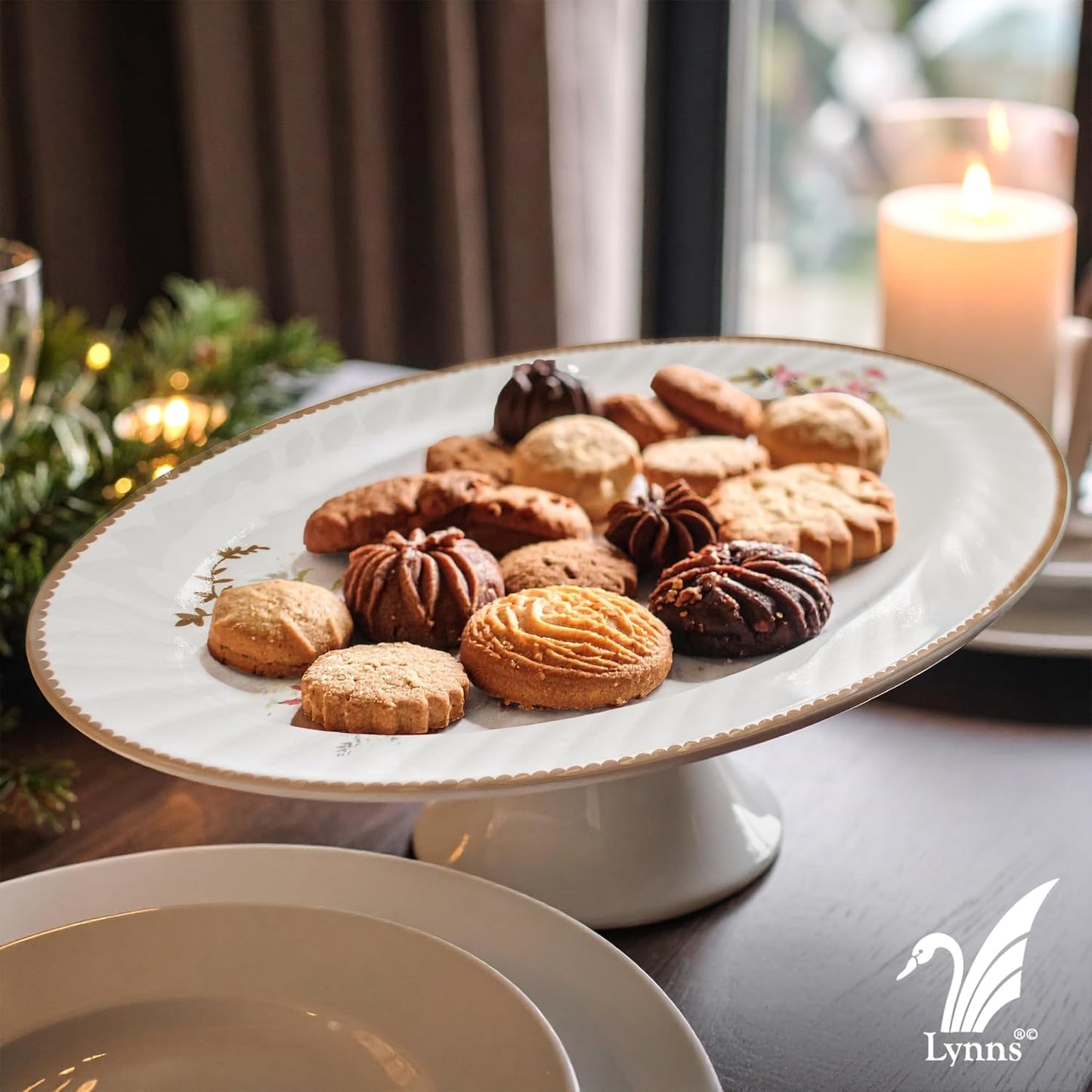 Lynns Paradise Timeless Rose 14-Inch Oval Platter, Set of 2, Pink; Heavy Duty; Chip Resistant; Lead and Cadmium Free; Freezer to Oven Safe up to 500°F