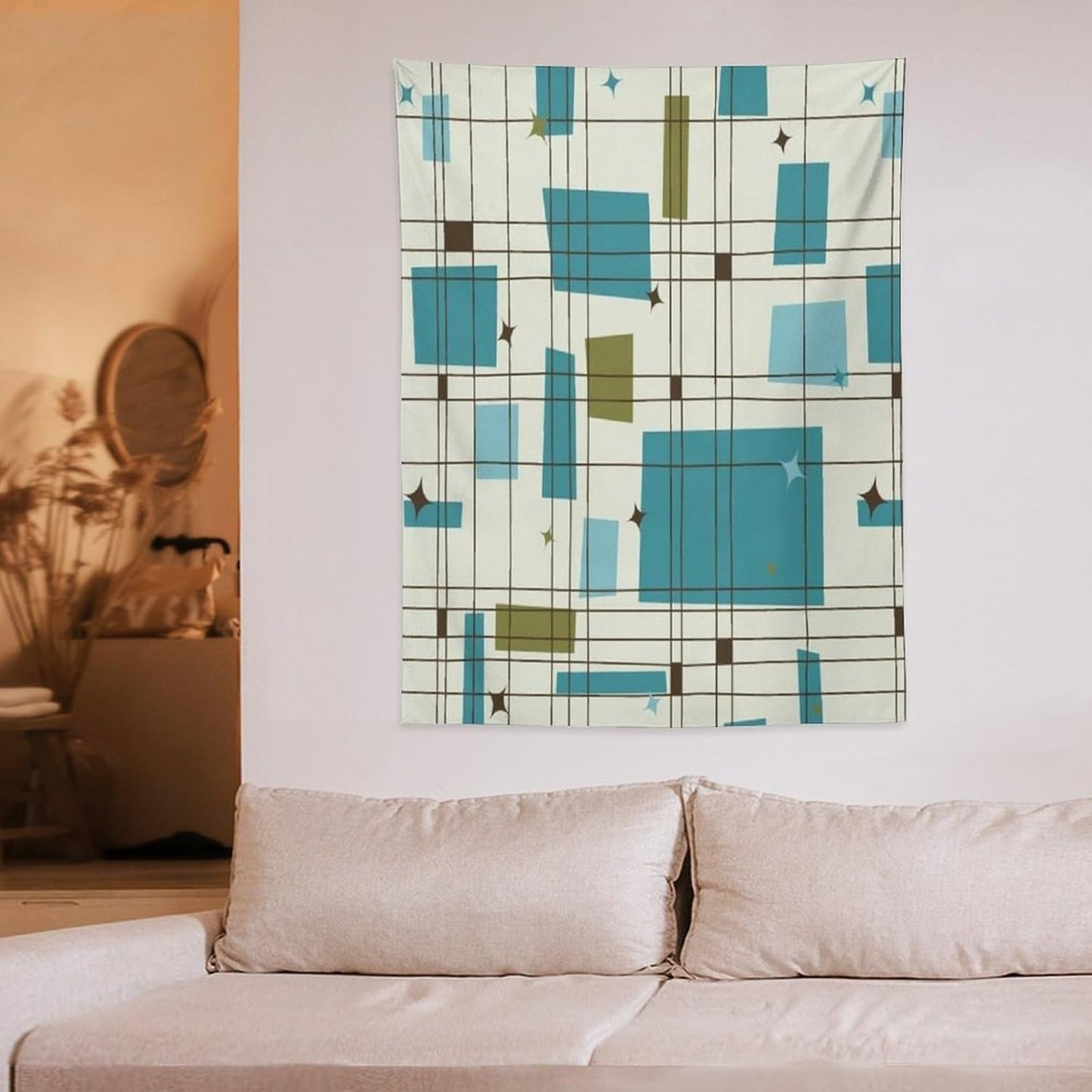 ICMOLYYENLO Boho Medieval Cat Tapestry, Abstract Atomic Starburst Geometric Aesthetic Art Wall Hanging For Bedroom Living Room Dormitory 50x60 Inches