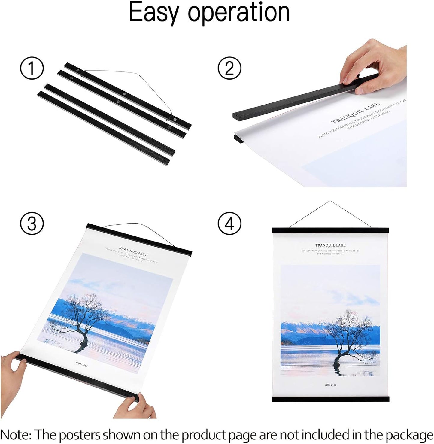 FALAMON Magnetic Poster Hanger Frame, 18x12 18x24 18x28 Teak Wood Magnet Poster Frame for Posters, Prints, Photos, Pictures, Maps, Scrolls, and Canvas Artwork(Black, 18")