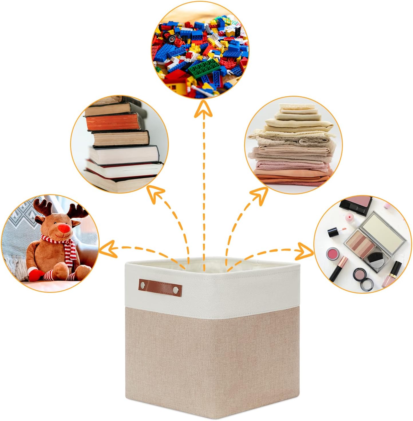 DULLEMELO Cube Storage Bins - 4 Pack Foldable Large Storage Baskets 12 inch Gifts Empty Fabric Bins for Home Office Cubes Organizer Closet, Shelves, Toy, Nursery (4 Pack - 12" White&Khaki)