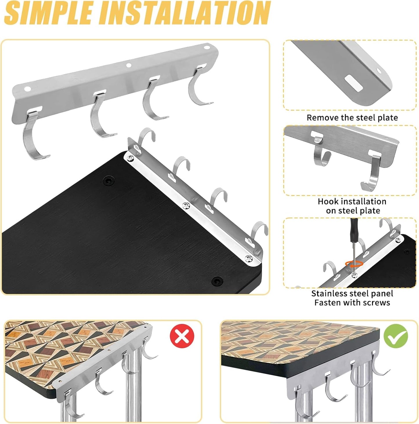 HYNAWIN 3-Tier Countertop Shelf,Desktop Storage and Organization,Bamboo Corner Shelf Over the Table With Printed Pattern-Adjustable Rack with Double Legs for Kitchen,Bed Room, Office