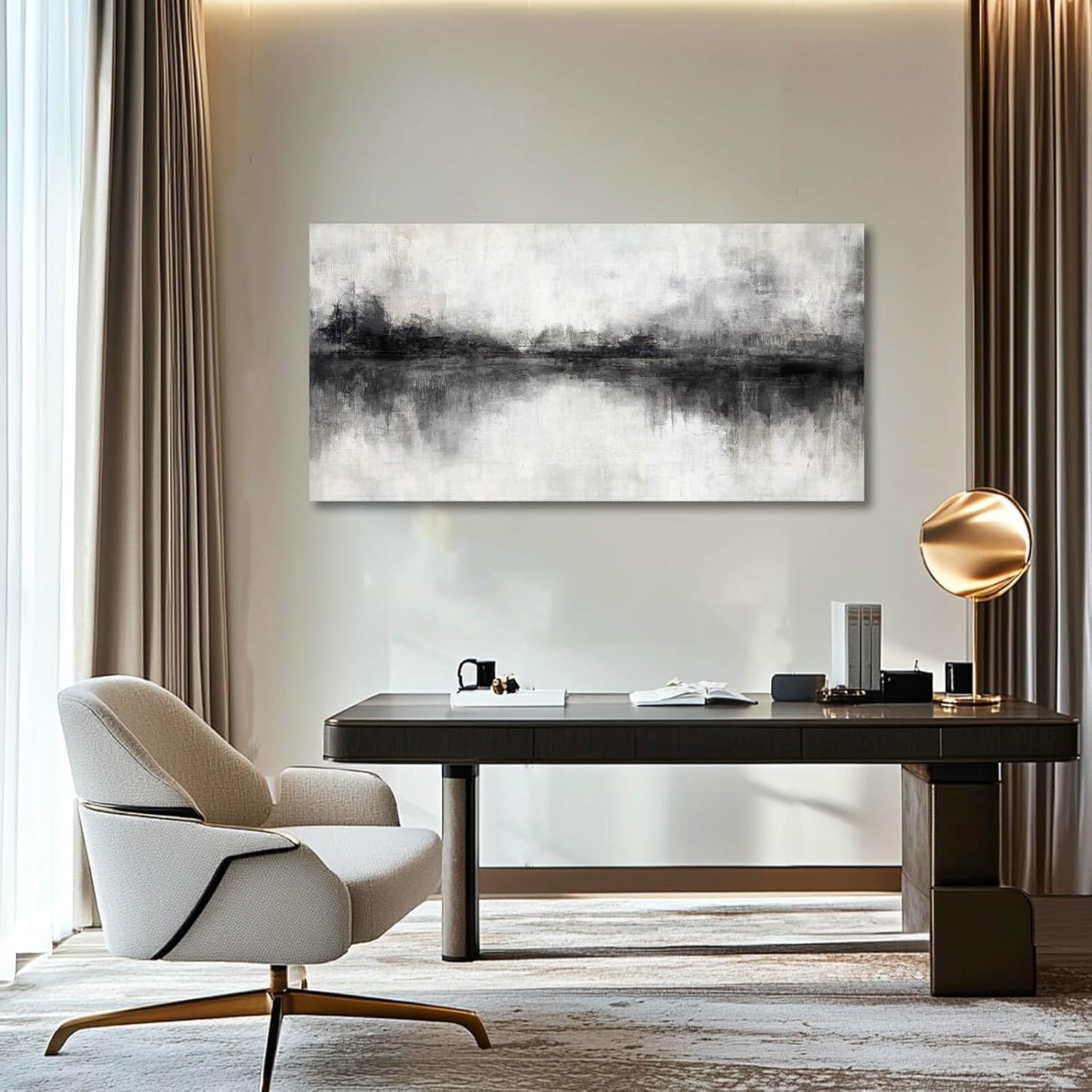 Pictures for Living Room Wall Decoration Black Wall Decor Dining Room Abstract Canvas Wall Art White Home Decor Black And Grey Office Artwork 20"x40"