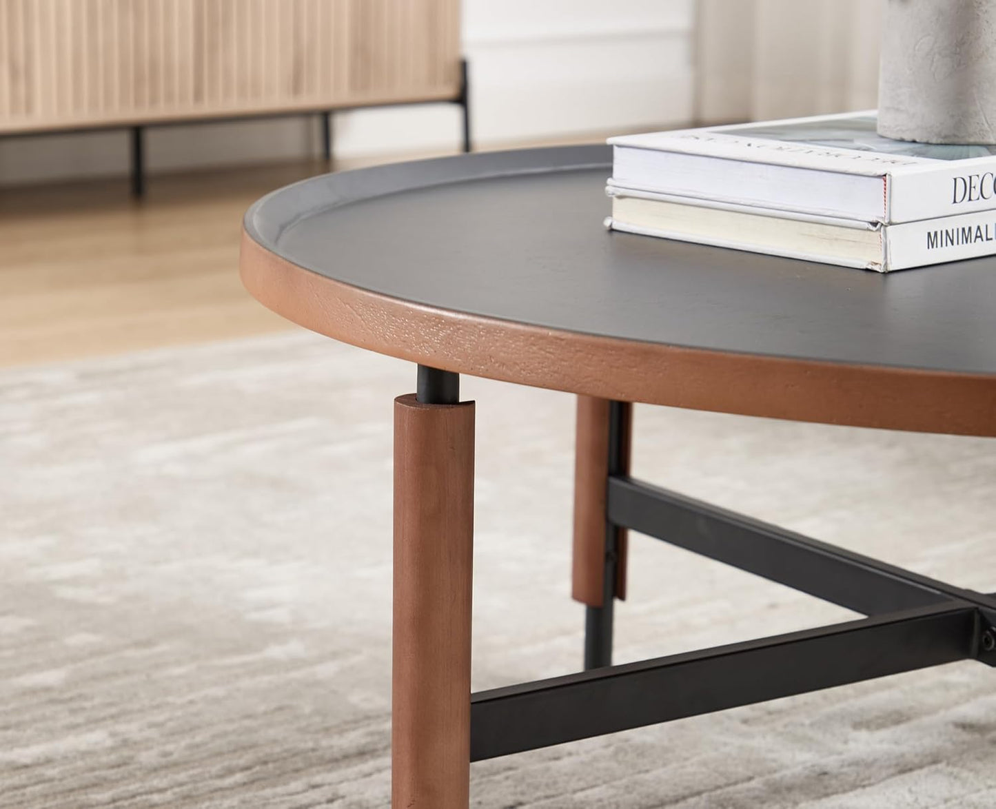 EALSON Nesting Coffee Table Set of 2 Round Coffee Tables with Black Metal Legs/Wood Top Mid Century Modern Centre Table Circle Accent Side Tables for Living Room Bedroom Walnut