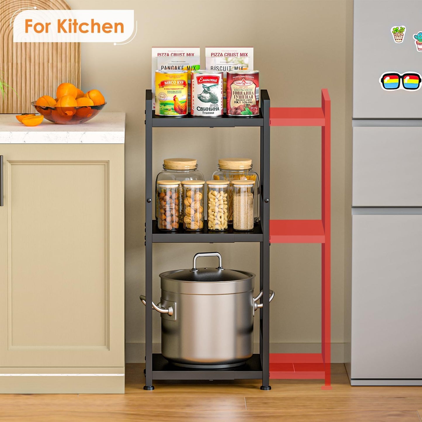 3-Tier Expandable Storage Shelves, 110LBS Heavy Duty Metal Shelving Unit, Adjustable Laundry Room Organization and Storage Shelf Rack,Ideal Narrow Bathroom Kitchen Laundry Room Organizer,Free-Standing