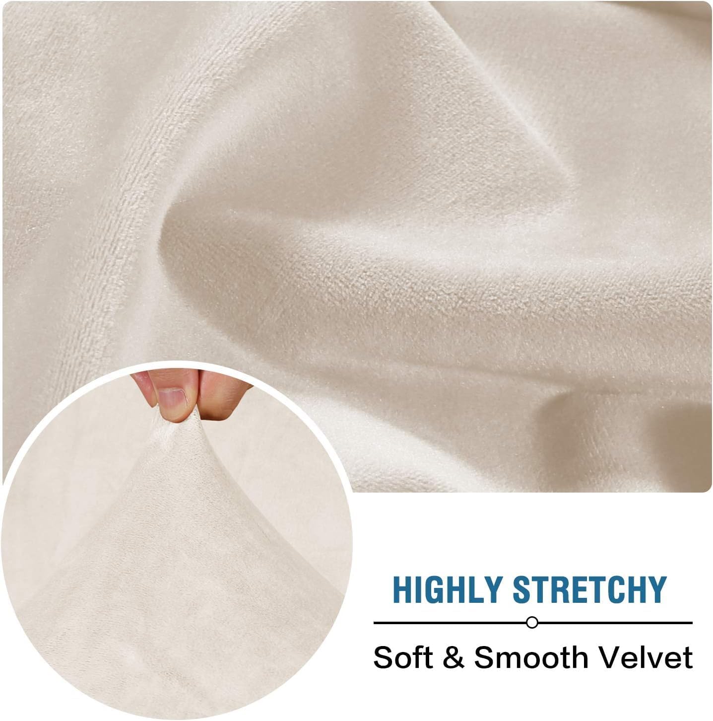 H.VERSAILTEX Velvet Stretch Sectional Couch Covers 3 Pieces Sofa Seat Cushion Covers L Shape Separate Cushion Couch Cover for Both Left/Right Sectional Couch (Large Sofa 2 Seater + 1 Chaise, Ivory)