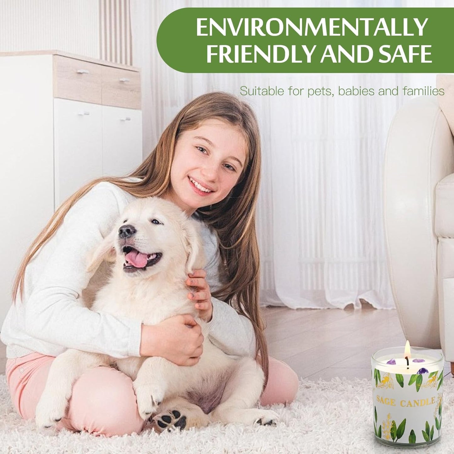 Candles, 6 Pack Sage Candle for Cleansing House Negative Energy, Scented Candles Gifts Set for Women, Crystal Candle Clearance with Crystal Healing Stones, Alternative to Smudge Sticks, Relax & Mind