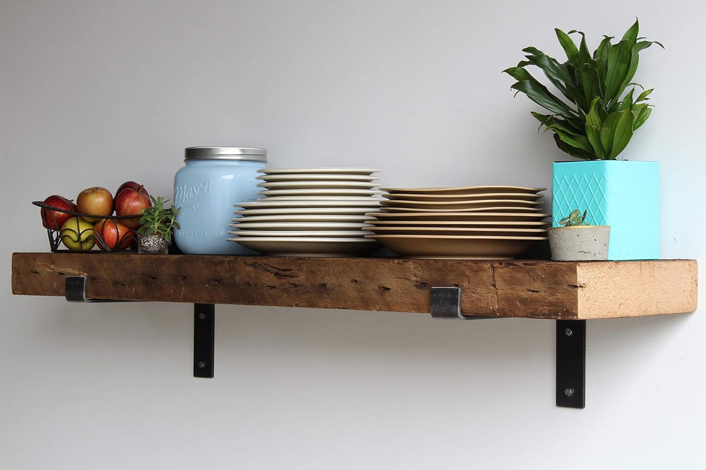 Urban Legacy Reclaimed Barn Beam Deep Shelves | Deep Shelves with Brackets Included, Set of 2 | (Natural Full Profile Bracket, 48" x 11" x 3")