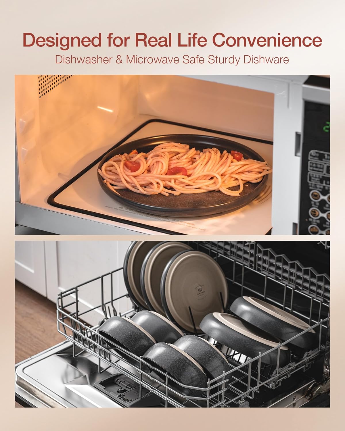 Famiware Milkyway Plates and Bowls Sets, 12 Pieces Dinnerware Sets, Reactive Glaze Dish Set, Stoneware Dishes Set for 4, Matte Dark Charcoal