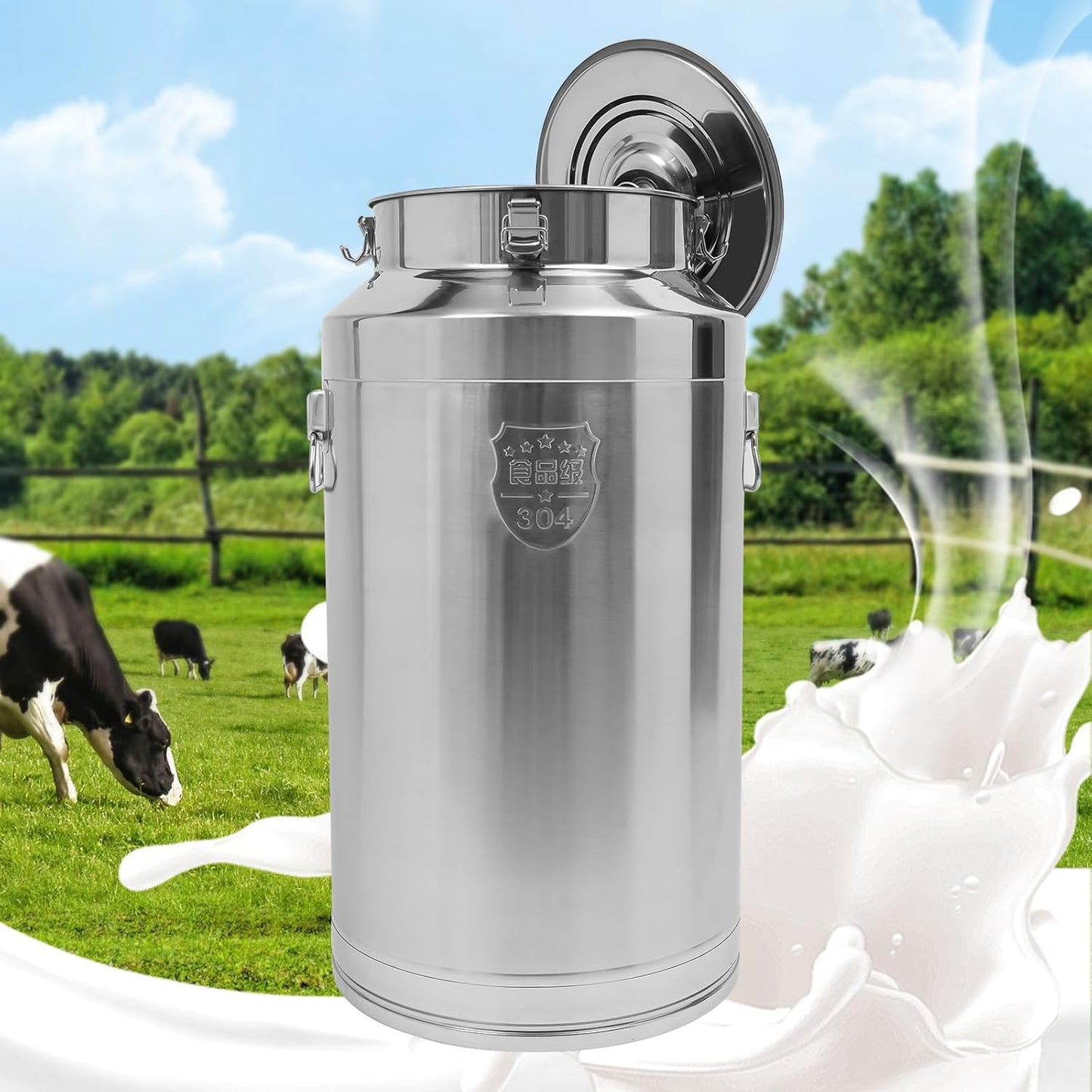 Stainless Steel Milk Can, 304 Stainless Steel Pail 23Gal Milk Can with Sealed Lid, 88L Hanging Lid Metal Milk Jug Bucket for Oil Tea Wine