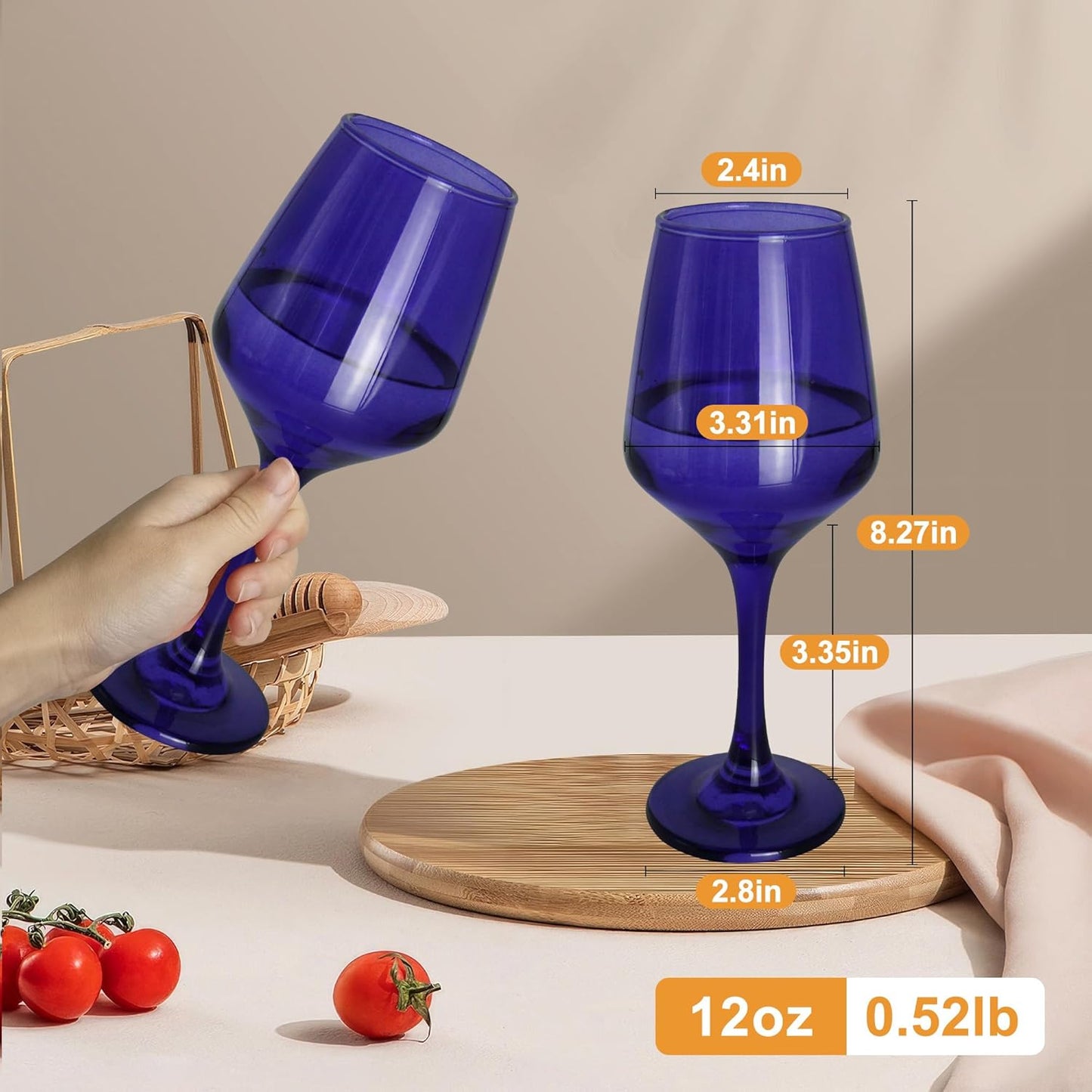 Purple Wine Glasses Set of 6-12oz Purple Long Stem Wine Glass Cups, Pretty Crystal Glassware, Hand Blown Goblets Drinkware, Unique Drinking Stemware Holiday Gift Set