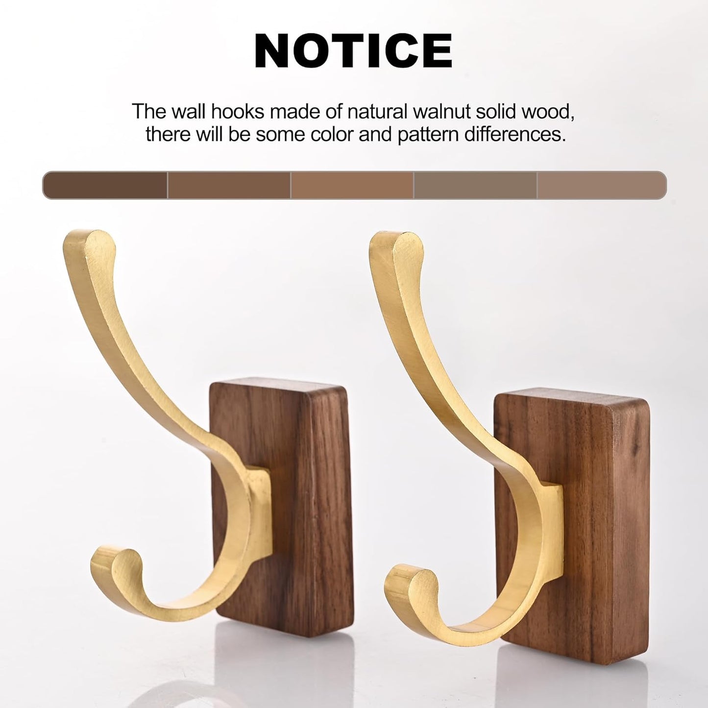 2 Pack Wooden Wall Hooks for Hanging, Adhesive Mounted Wall Mounted Boho Decorative Nature Wood Coat Hook for Towel Clothes Blanket Hat Backpack Robe Nursery Door Board Entryway Key Holder Gold