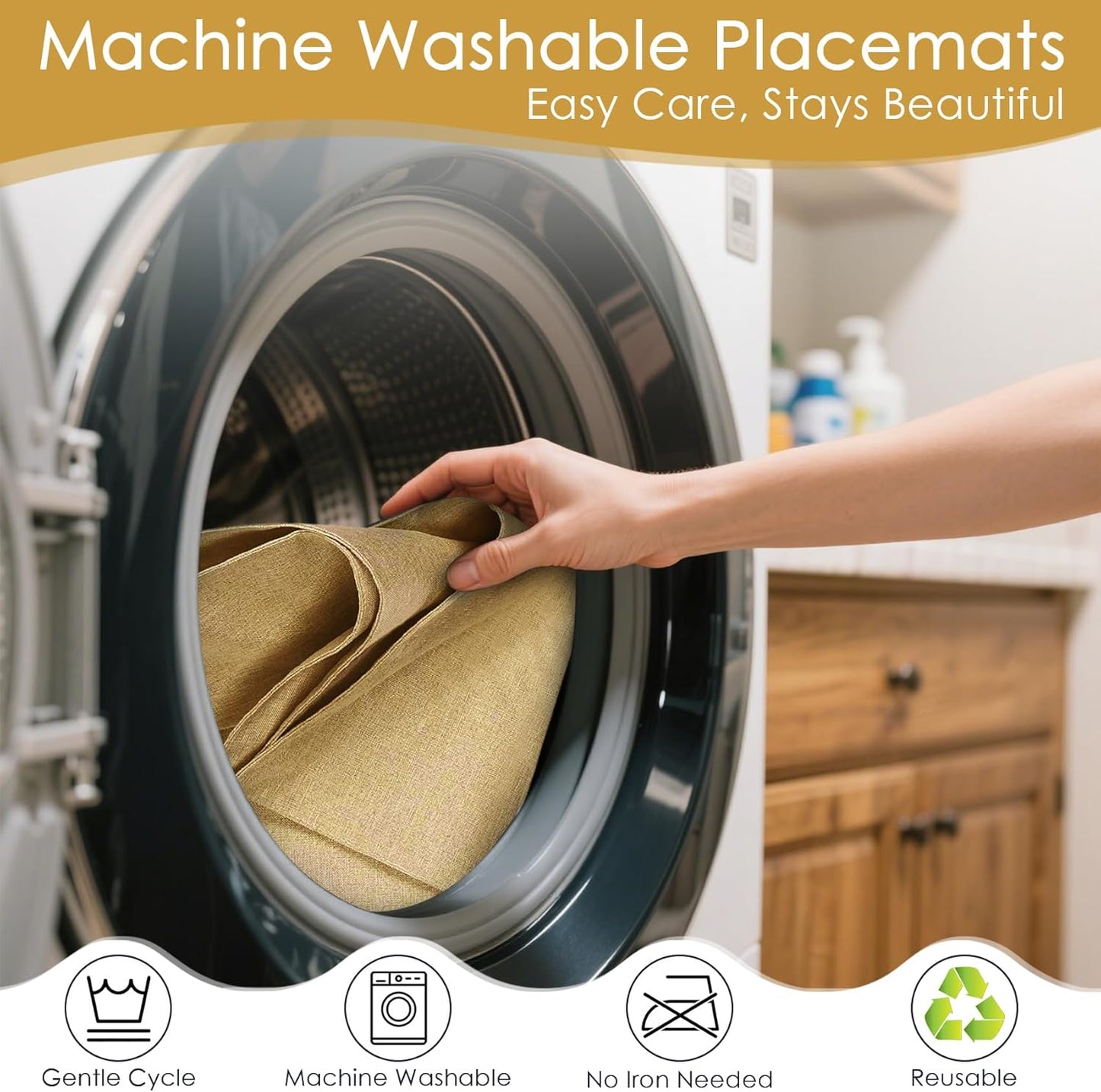 MANSPHIL Brown Christmas Placemats Set of 4 - Farmhouse Snowflake Cotton Faux Linen Cloth Place Mats Heat Resistant Washable Table Mats for Dining Kitchen - 13x19 Inch