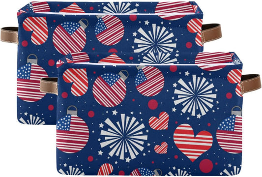 susiyo July 4th Storage Bins,2 PACK Storage Basket with Handles Large Foldable Fabric Collapsible Storage Bins Organizer Bag for Storage