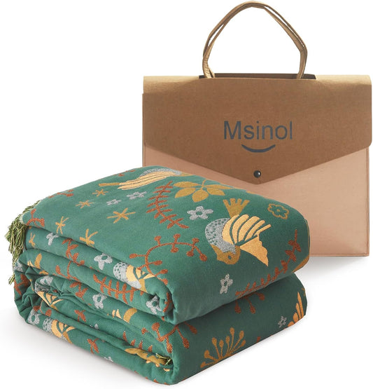 Woven Throw Blanket Cotton Cozy and Soft King Size Blanket Two Side Available Large Bed Blankets All Season Blanket for Couch Bedding (90"x98",01-Cute Bird)