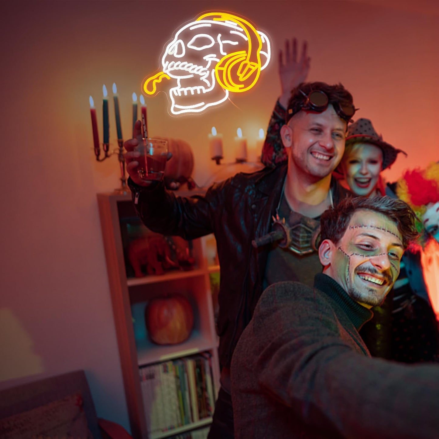 Skull Headphone Neon Sign Headphone Neon Light for Wall Decor LED Dimmable USB Skull Light Up Sign for Halloween Party Game Room Personalized Gifts(12.6 * 16.5In)