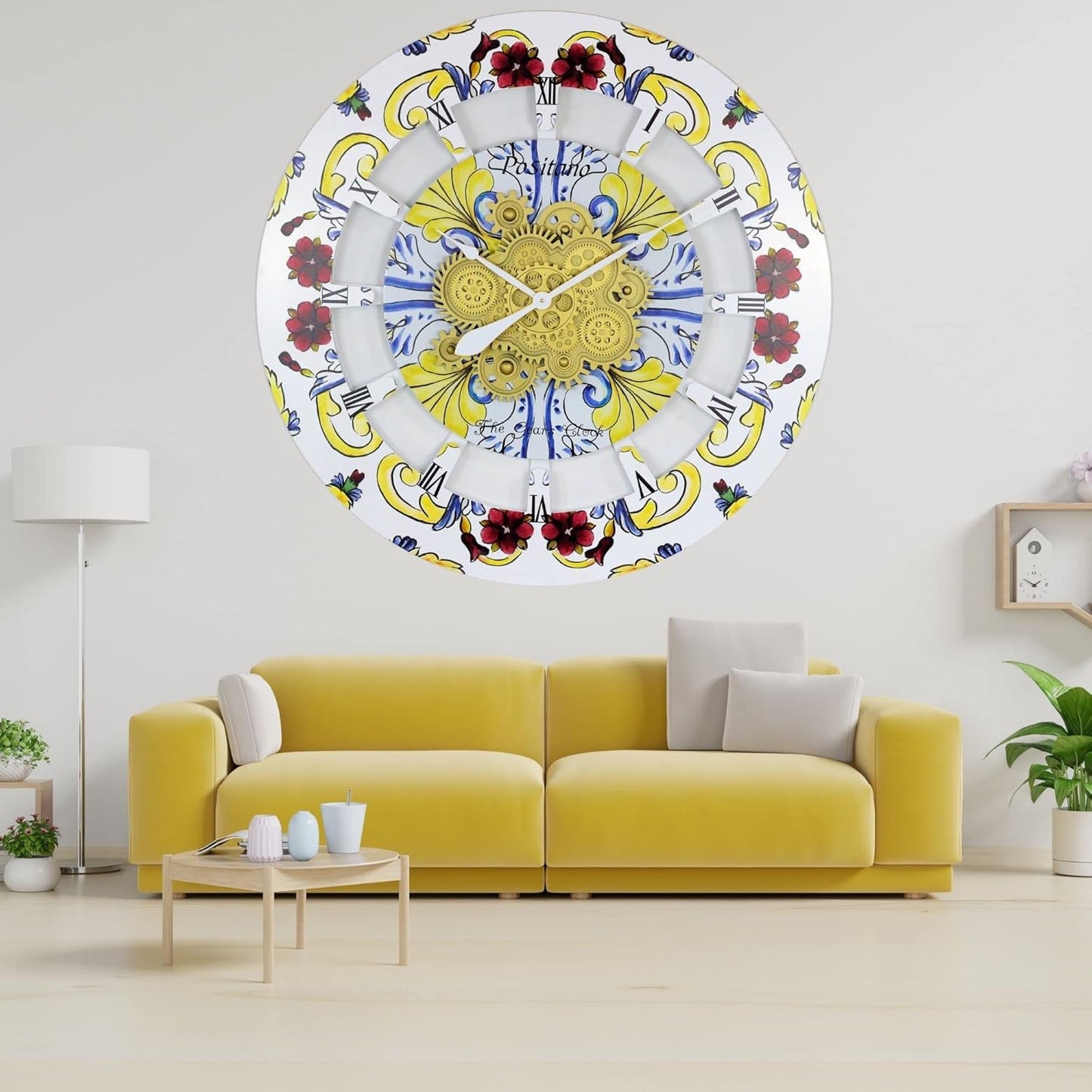 The Gears Clock Wall Clock Italy Collection with Moving Gears (Positano, 36 inch Round)