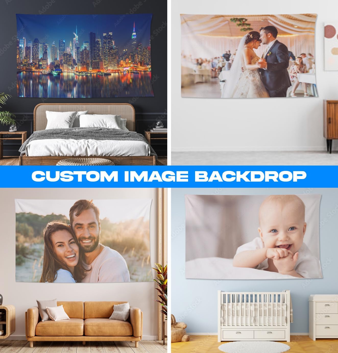 Personalized Custom Tapestry - Ships Next Business Day, Made in USA - Upload Your Own Image for a Unique Wall Hanging Backdrop, Perfect for Home & Living Room Decor, Bedroom Wall Art (50x60)