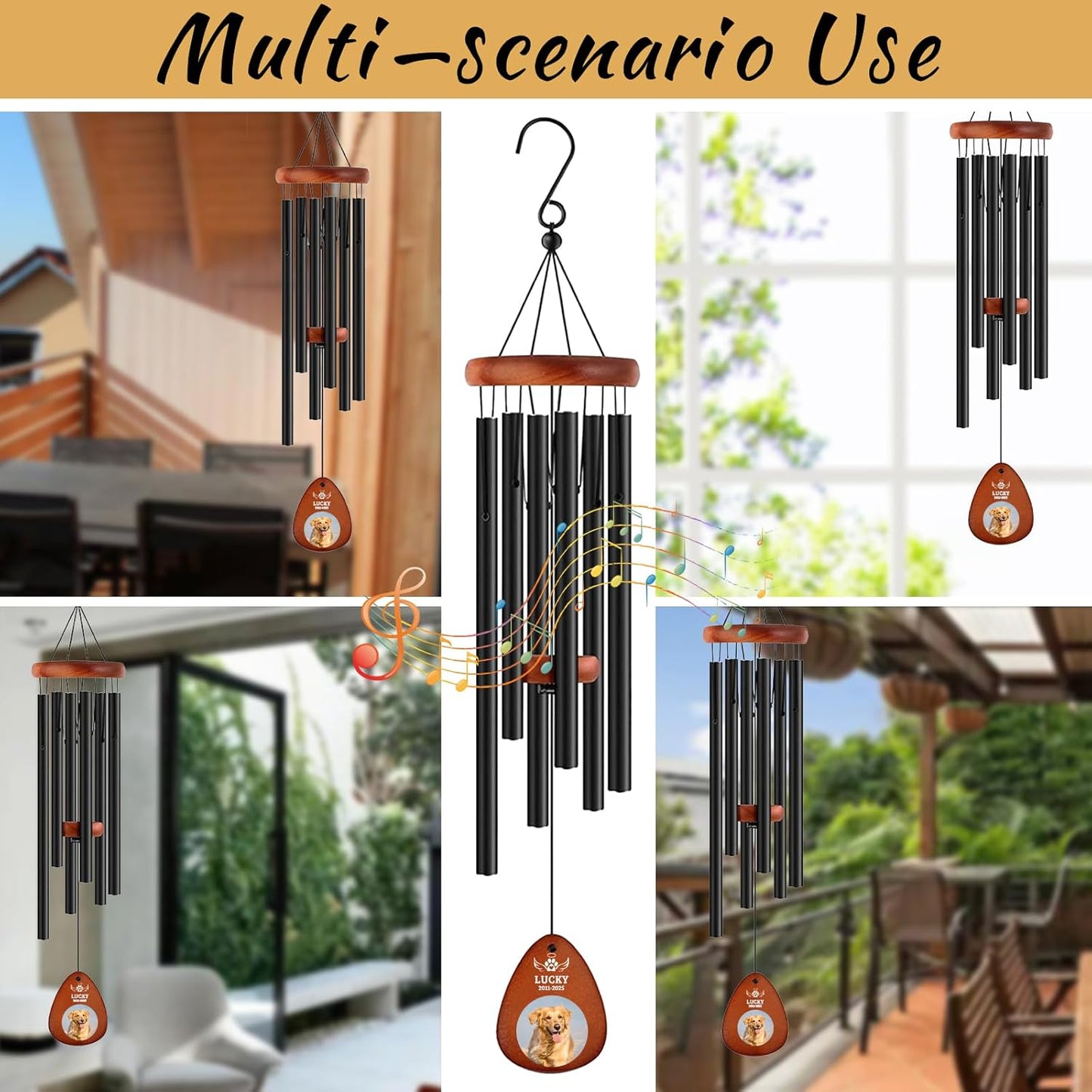 Personalized Pet Memorial Wind Chimes - Dog Memorial Gifts for Loss of Dog,Dogs Remembrance Bereavement Gift,Custom Pet Loss Sympathy Gifts in Memory of Dogs Cats (Design 2)