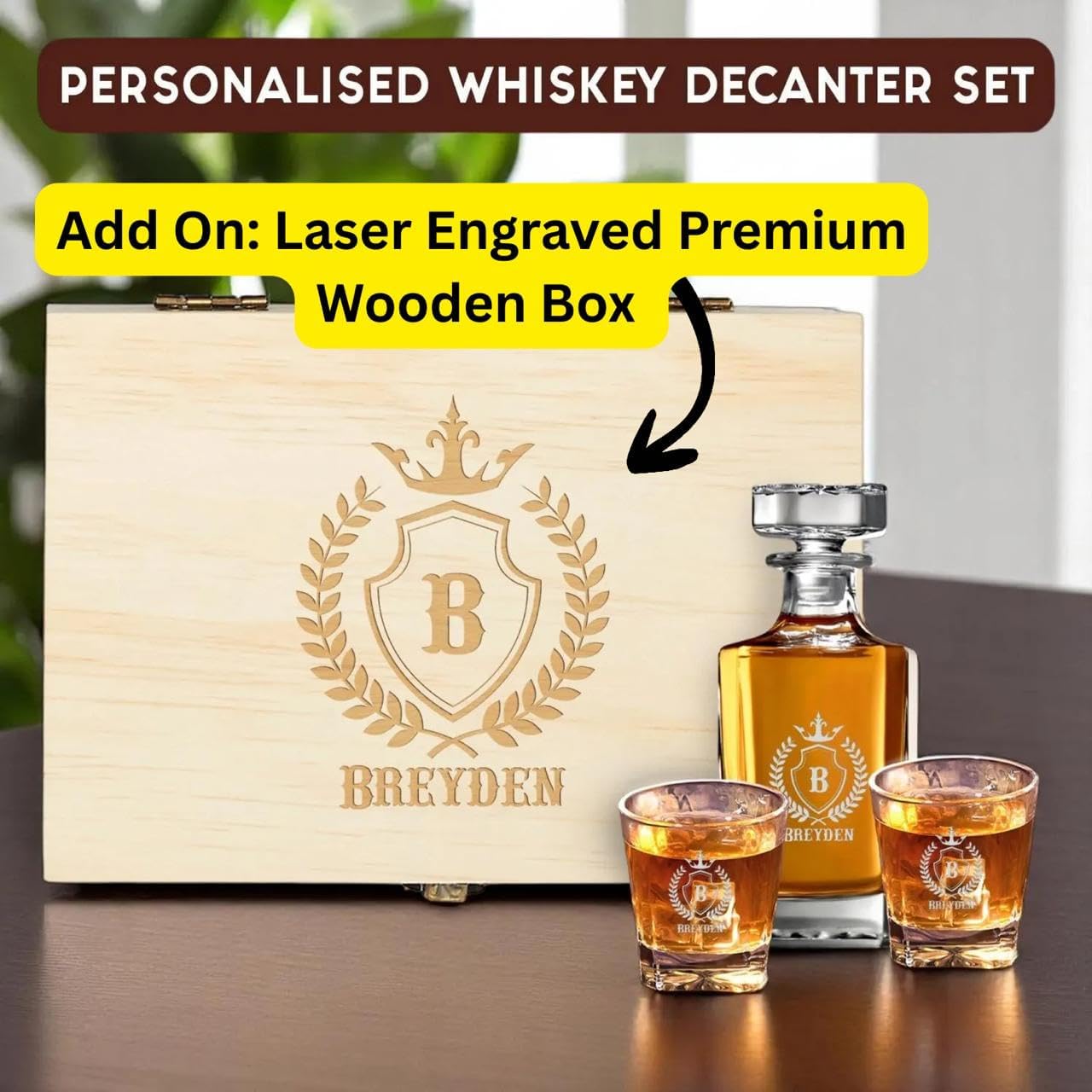 Personalized Square Whiskey Decanter Set for Men 750ml Luxury Gift for Valentine's, Birthdays, Anniversaries - Liquor Decanters with 2 or 4 Glasses Retirement, Weddings - 24 Engraved Design Options