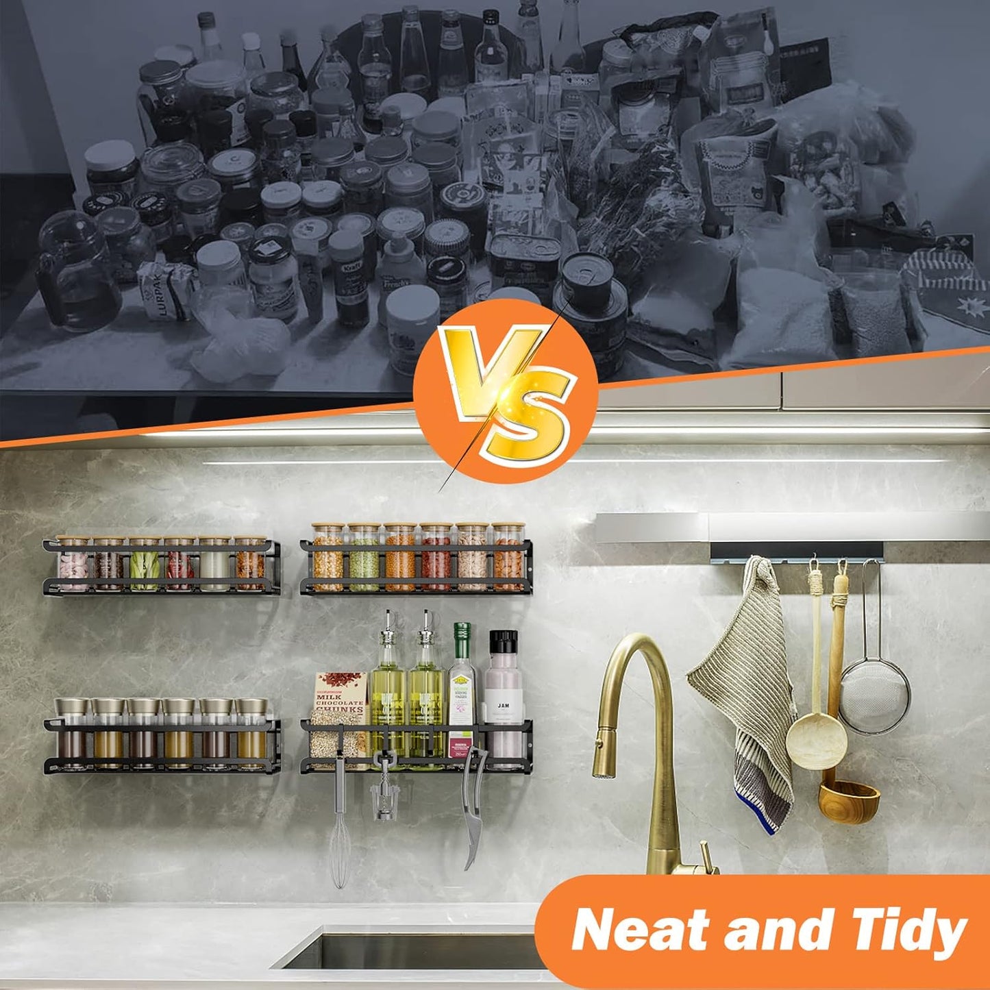 Spice Rack wall mounted 2 Pack, Space-Saving Spice Organizer for Spice Jars and Seasonings,Screw or Adhesive Hanging Spice Rack Organizer for Your Kitchen Cabinet,or Pantry Door