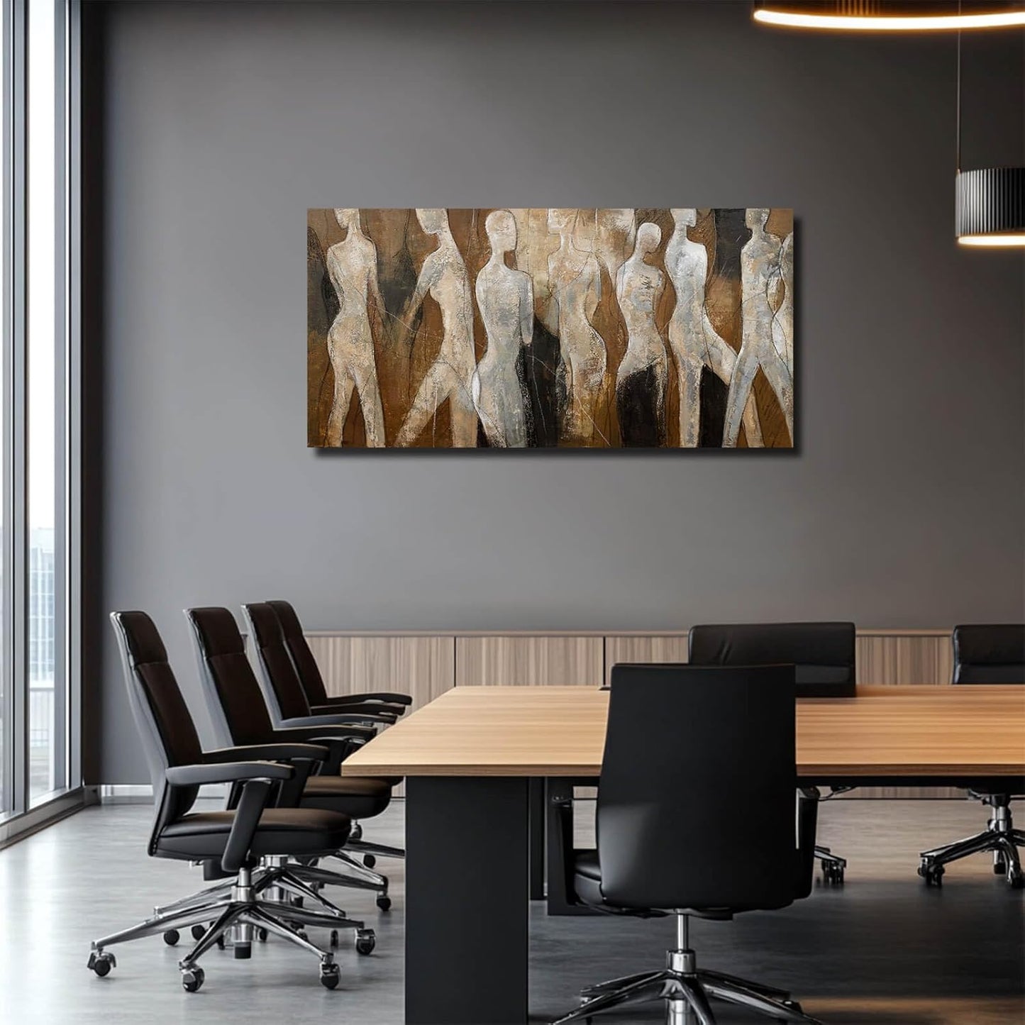 CHUDANHAO Modern Abstract Art White and Brown Figure Artwork for Walls Black Line Canvas Prints for Dining Room Office Home Wall Decor 24x48 Inch